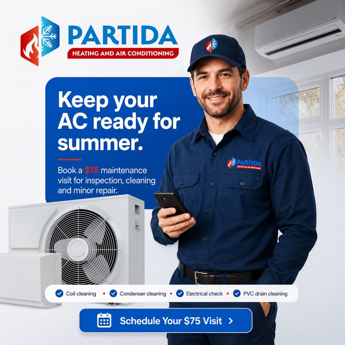 Partida Heating and Cooling - HVAC AC ready for summer