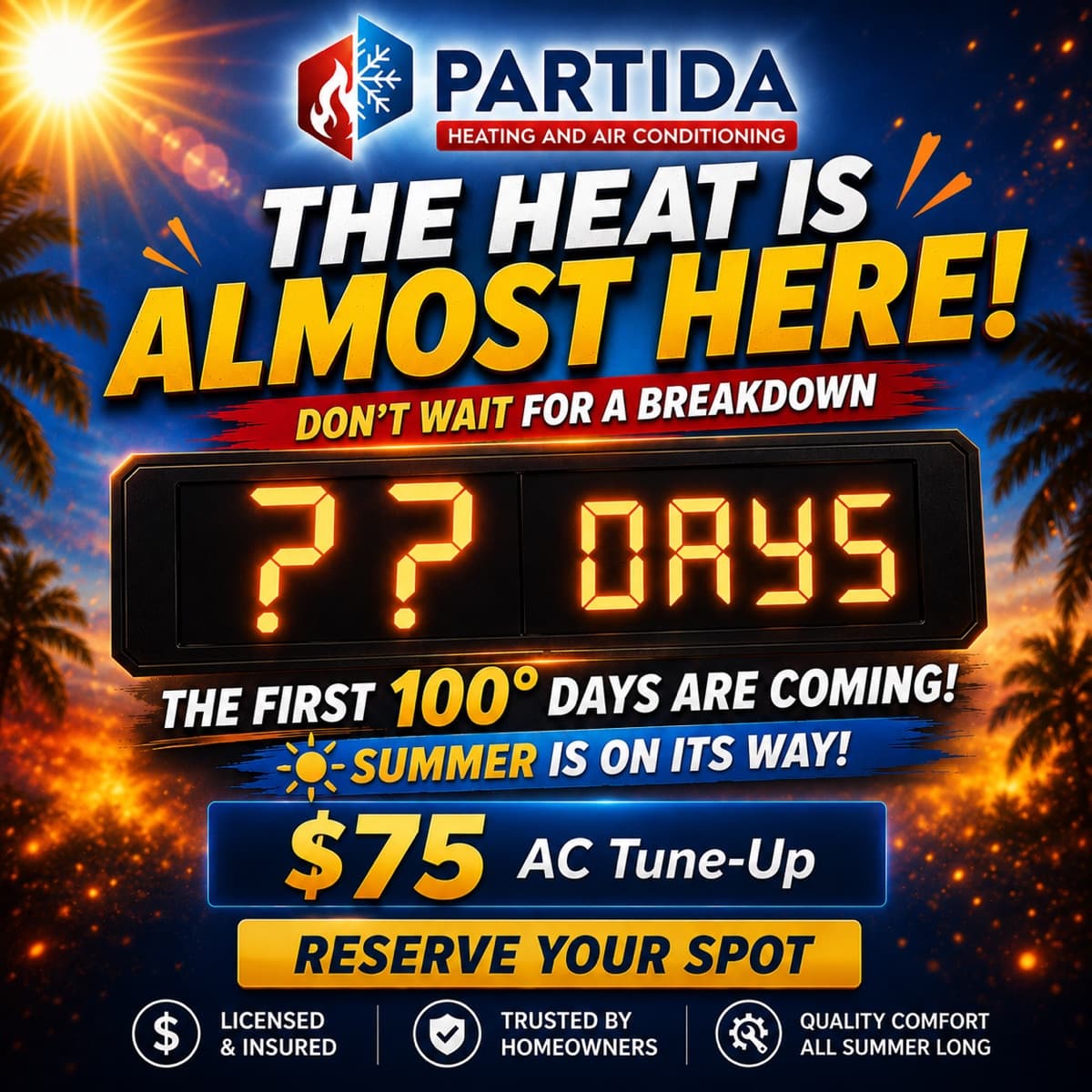 Partida Heating and Cooling - HVAC heat countdown